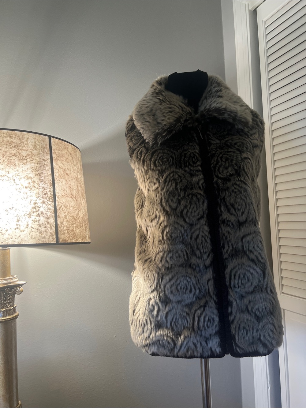 Faux Fur Vest in Gray - Women's Cozy Collar Vest